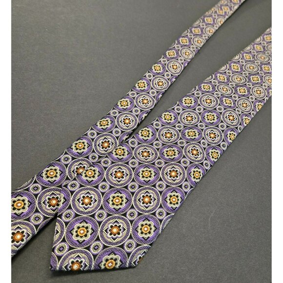 JZ Boulder X-Long Tie Purple Geometric Floral 64" x 3.5" All Silk Hand Made USA - Picture 3 of 7